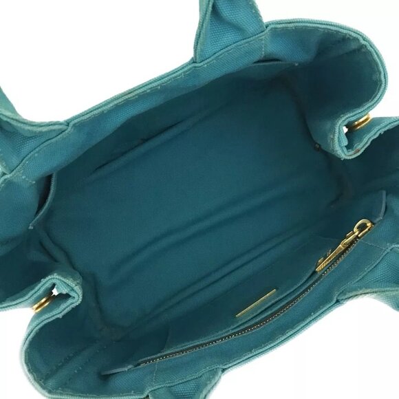 528295AY (L4) Prada Hand Bag Blue Canvas - Picture 8 of 13